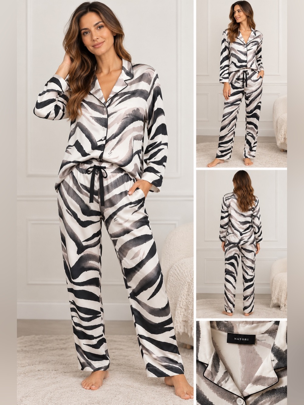 Natori Black & White Zebra-Print Jogger Set